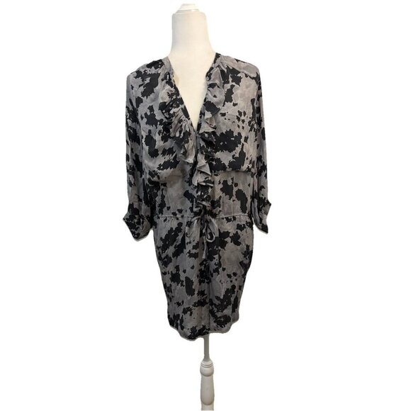 Joie Claude Ruffle Mini Dress Silk Grey Women Medium - Picture 2 of 14